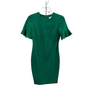 Calvin Klein Women's Standard Green Ruffle Sleeve Sheath Dress Size‎ 2